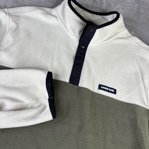 Lands' End Pullover Mens 2XL‎ Green White Fleece Quarter Snap Neck Colorblock